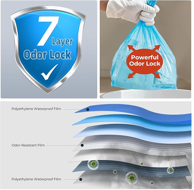Odor Sealing Disposable Diaper Bags with Tie Handle, 160 count, Large Capacity, Unscented & Durable Diaper Trash Bags for Home & Baby Travel Use (Color:Blue)