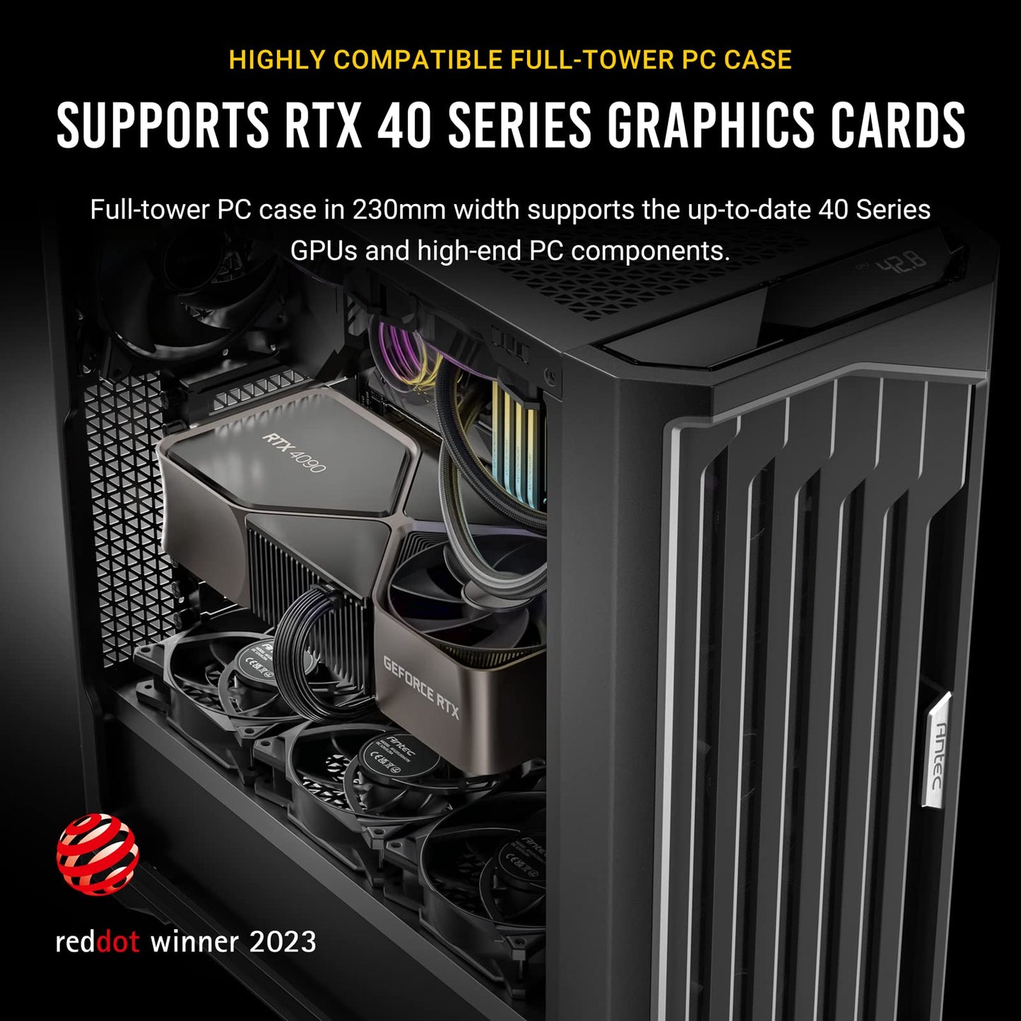 Antec Performance 1 Ft, Full Tower, Rtx40 Fully Compatible, Temp Display, 4 X Storm T3 Pwm Fans, Type-C, Dual Tg Side Panels, Re