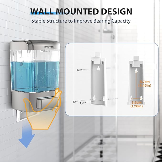 Manual Soap Dispenser, 23.7oz/700ml Wall Mount Soap Dispenser, Large Capacity Kitchen Bathroom Hand Soap Pump, Commercial Refillable Shampoo Shower Gel Lotion Dispenser, Chrome B