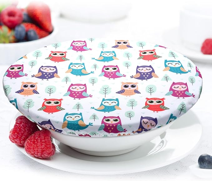 Patelai 10 Pcs Bowl Covers Reusable in 5 Size Stretch Cloth Fabric Elastic Food Storage Bowl Covers Bread Sourdough Lids for Proofing Food Fruits Leftover(Multicolor,Cute Style)