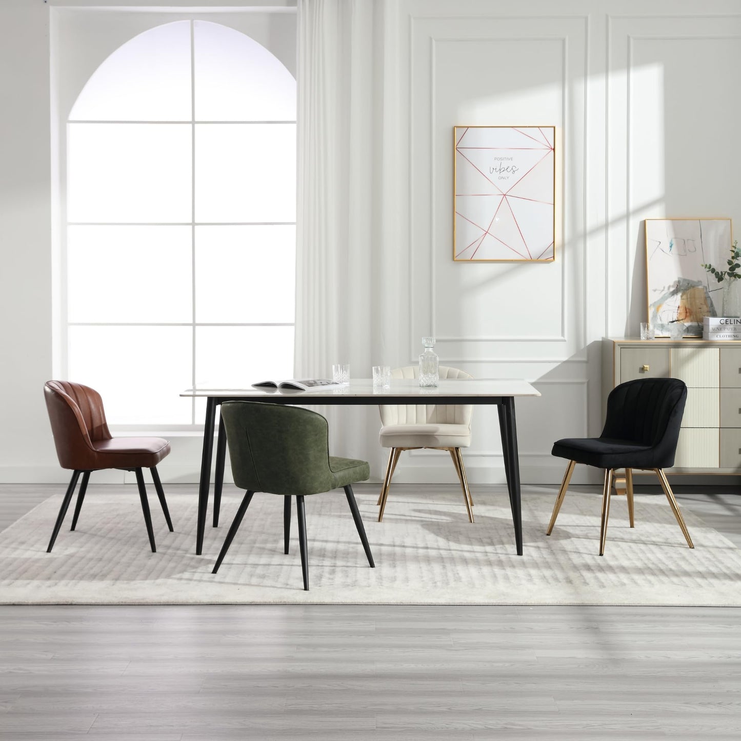 Shunzhi Green Upholstered Dining Chairs Set of 4 Modern Leather Dining Room Chairs with Back/Metal Legs Armless Kitchen Chairs Accent Side Chair for Kitchen/Dining Room/Living Room