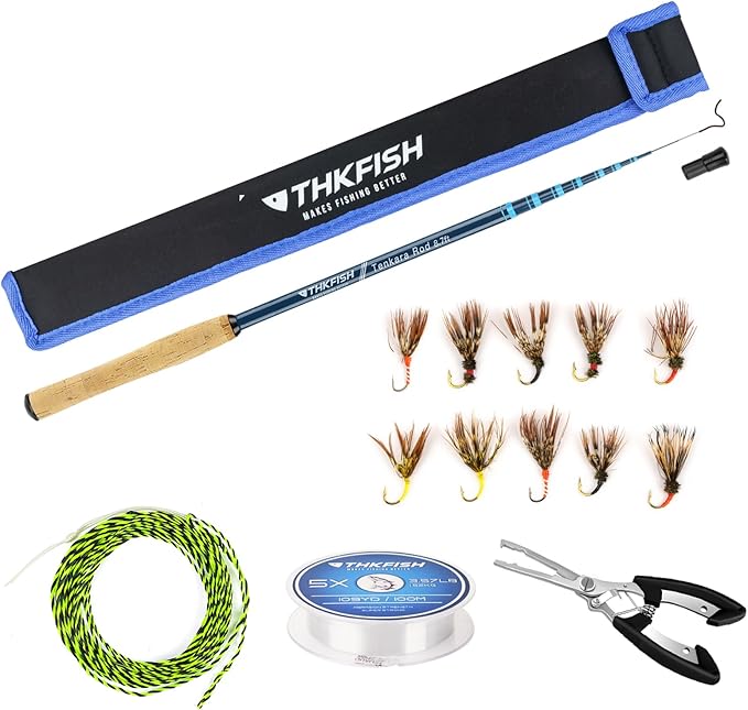 THKFISH Tenkara Rod Kit 24T Carbon Fiber Telescopic Tenkara Fishing Rod Combo with Carrying Case Fishing Line and Flyfishi...