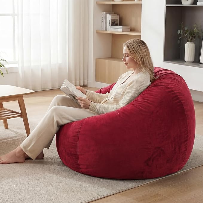 YuppieLife Large Foam Filled Bean Bag Chairs for Kids Teenagers Adults Living Room Gaming Relaxing 4F Machine Washable Lazy Sofa（Red