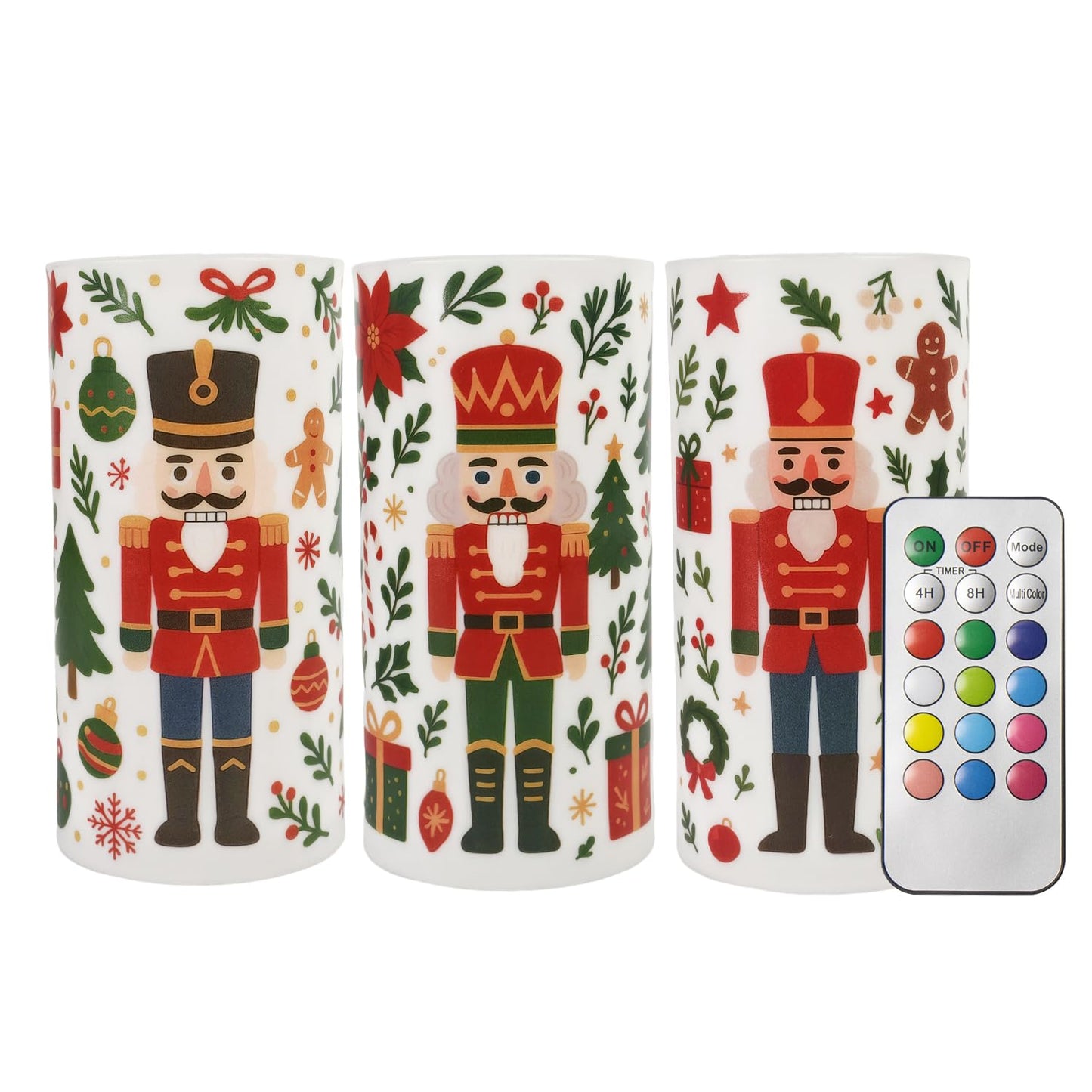 ONEIHOMM Nutcracker Christmas Flameless Candles with Timer Remote Control Xmas Battery Operated Candles Flickering Decorations f