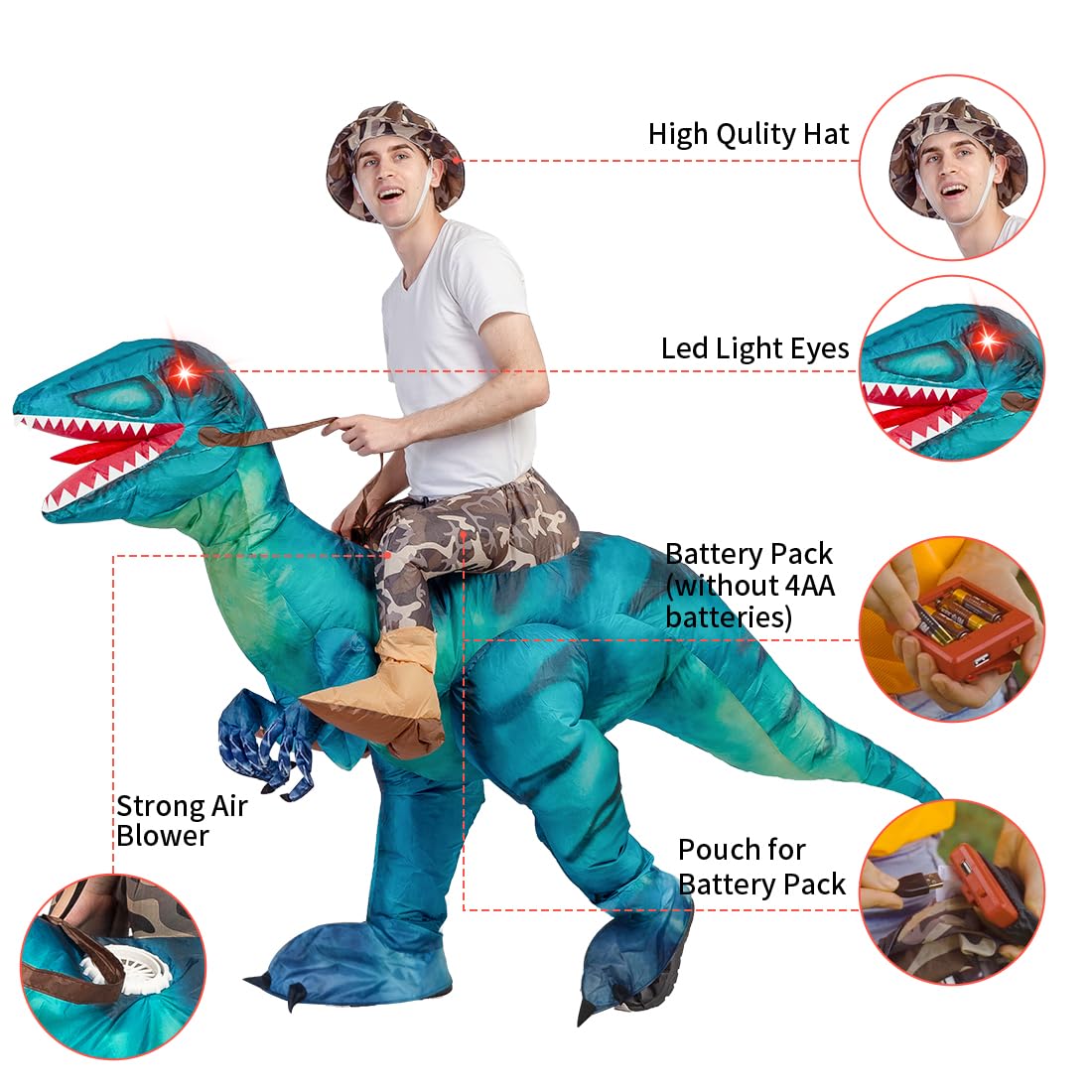 GOOSH Inflatable Dinosaur Costume for Adult Riding T Rex Funny Blow up Women Man Costume for Halloween Fancy Dress Party Cosplay
