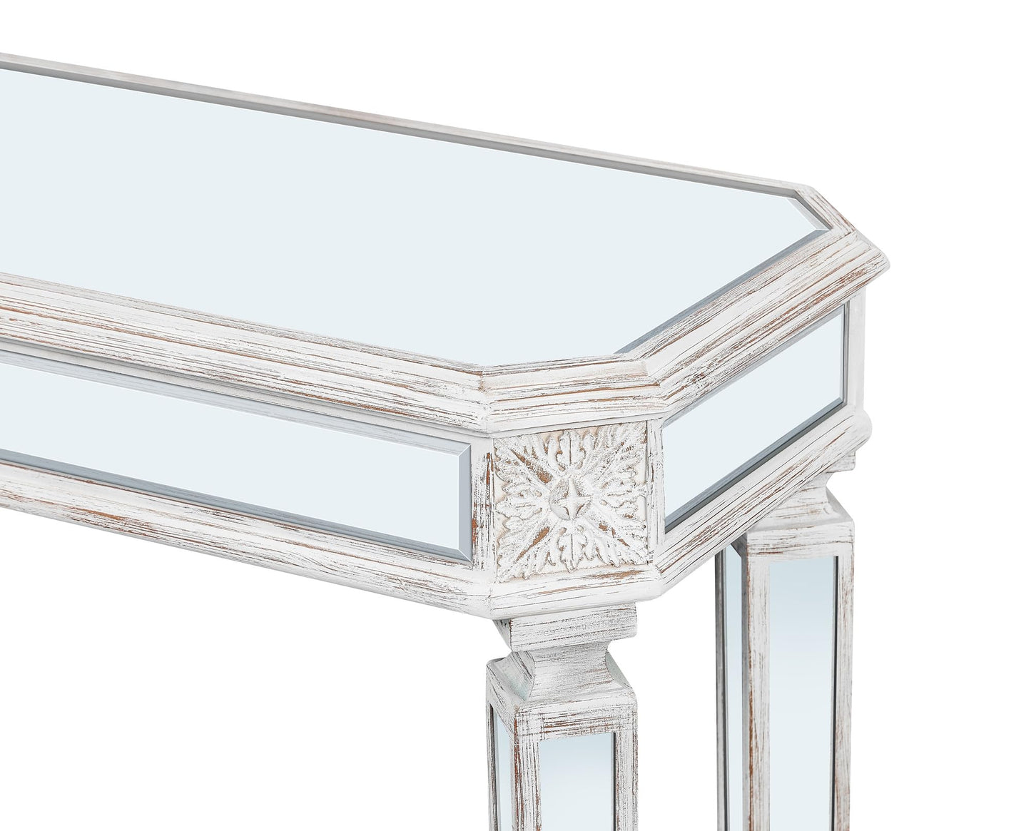 SSLine Mirror Console Table for Living Room 55" Modern Mirrored Entryway Table with Retro Wooden Carved Edge Luxury Glass Foyer Tables for Entryway Hallway