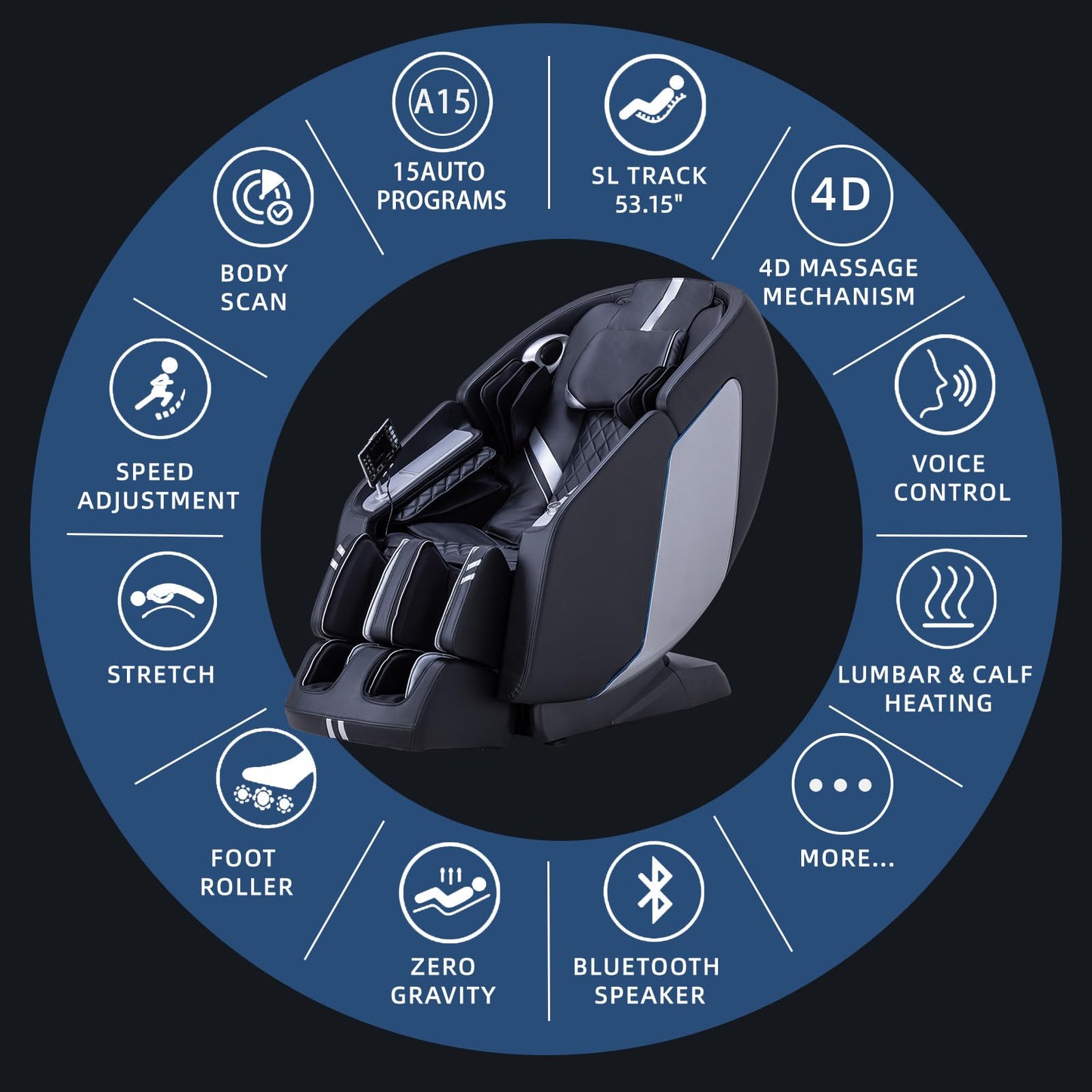 MassaMAX 4D Full Body Massage Chair for Daily Comfort Upgrade-Yoga Stretch, AI Voice Control, 55" SL Track, Zero Gravity, Extendable Footrest, 15 Modes, Foot Rollers, Waist & Calves Heating with Cover