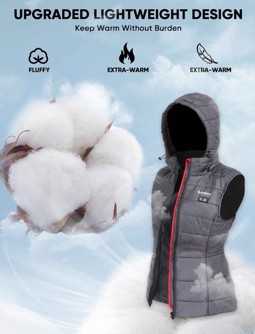 ORRNIKKO [2025 All-New] Heated Vest Women - Detachable Heated Hood, With 7.4V 16000mAh Battery Pack, Womens Heated Vest (Grey, Large)