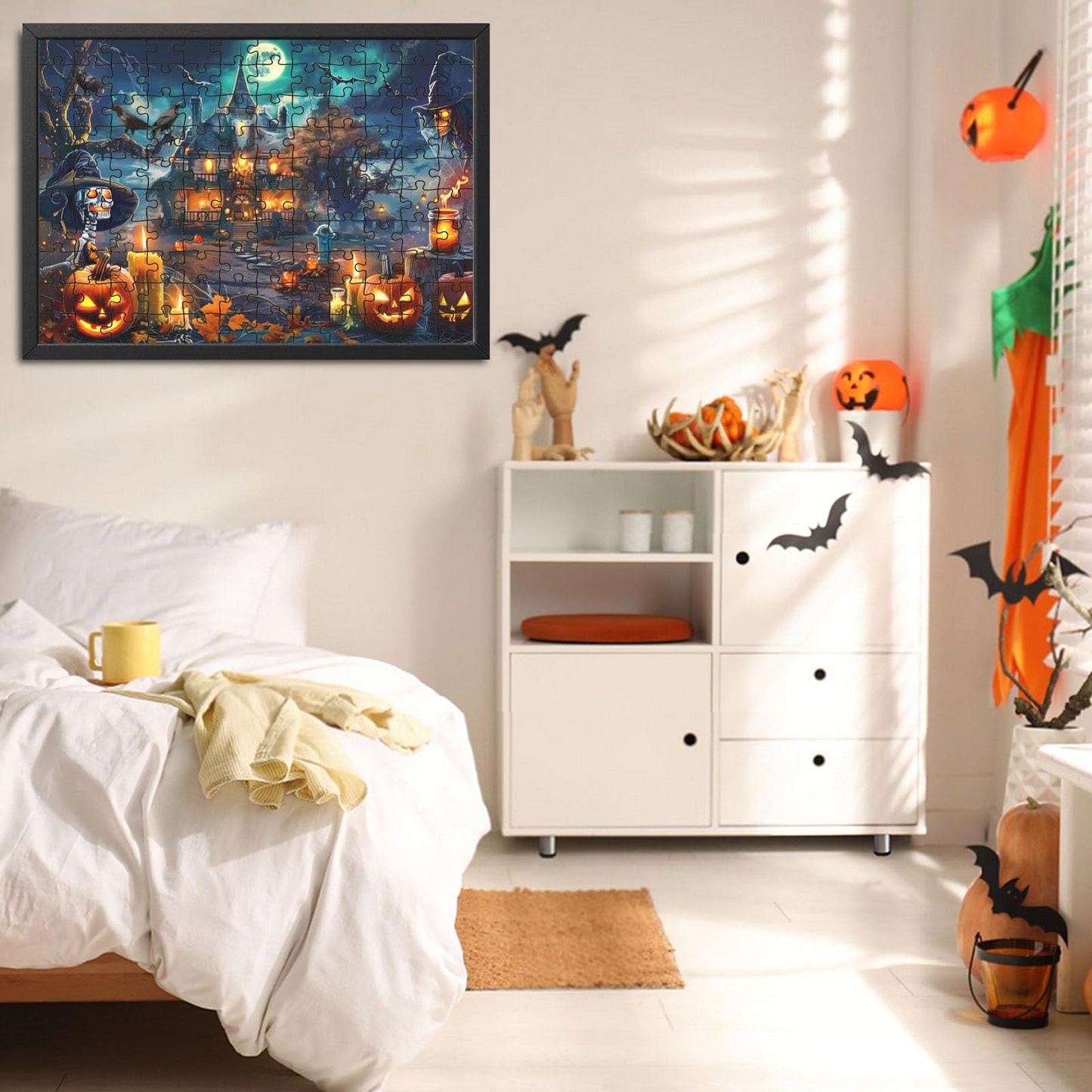 HEIPINIUYE Halloween Puzzles 120 Pieces Scary Skeleton Puzzle Halloween Jigsaw Puzzle for Kids Adults Halloween Party Decoration Haunted House Puzzle