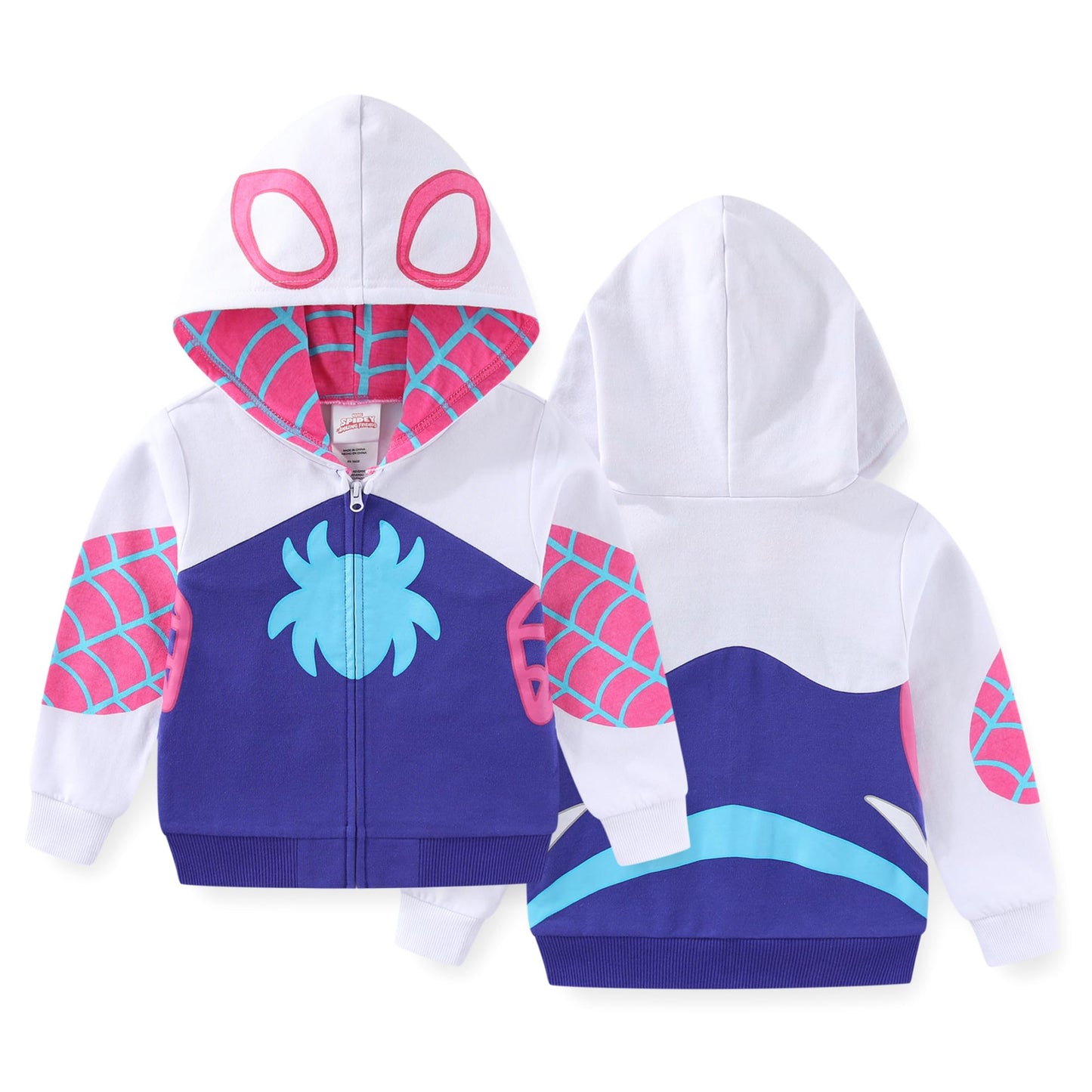 Marvel Ghost Spider Spider-Gwen Girls Zip-Up Hoodie for Toddler and Big Kids Purple