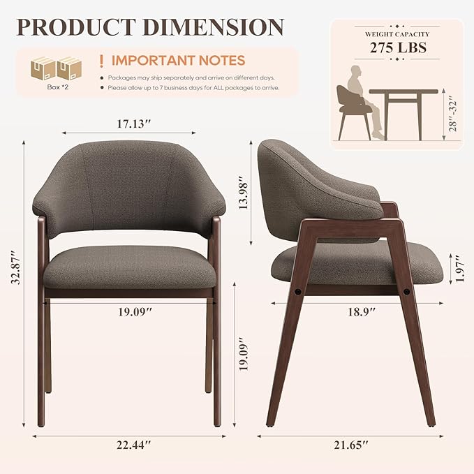 MALOL Wooden Dining Chairs Set of 4, Modern Fabric Upholstered Dining Room Chair, Kitchen Side Chairs, Farmhouse Dinner Chair with Curved Open Back for Kitchen, Camel