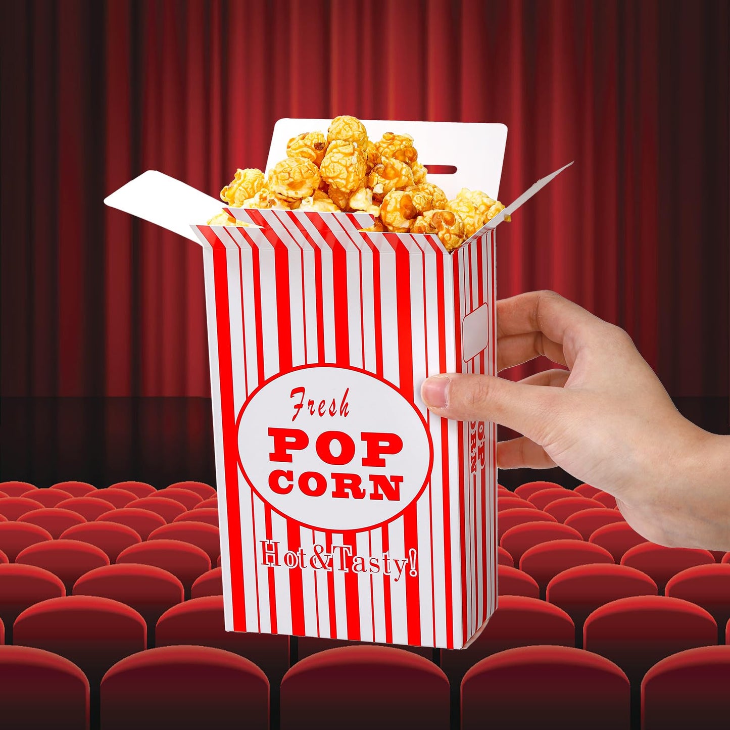 Bekith 100 Pack Paper Popcorn Boxes, Close-Top Popcorn Containers Cups Bucket for Movie Party and Theater Night