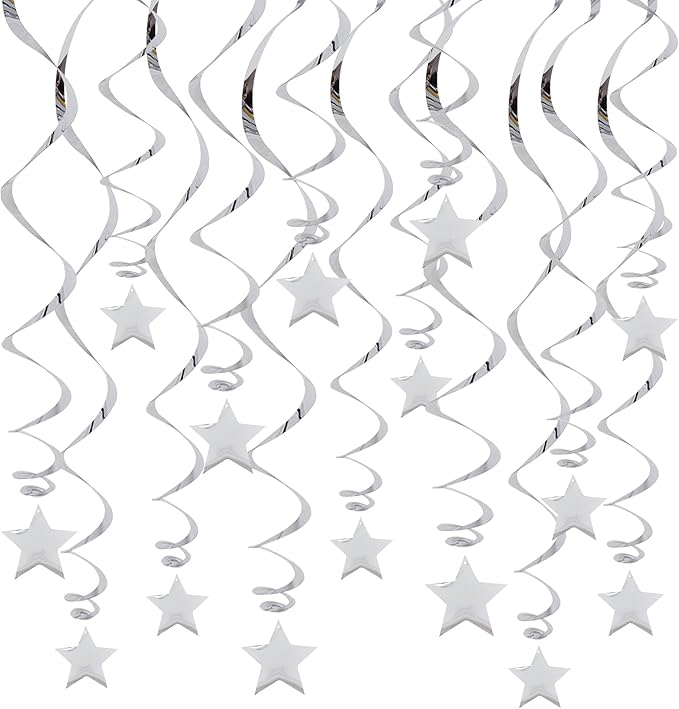 BEISHIDA Silver Star Hanging Swirl Decorations,Hanging Silver Party Supplies for Graduation Wedding Baby Shower Decoration...