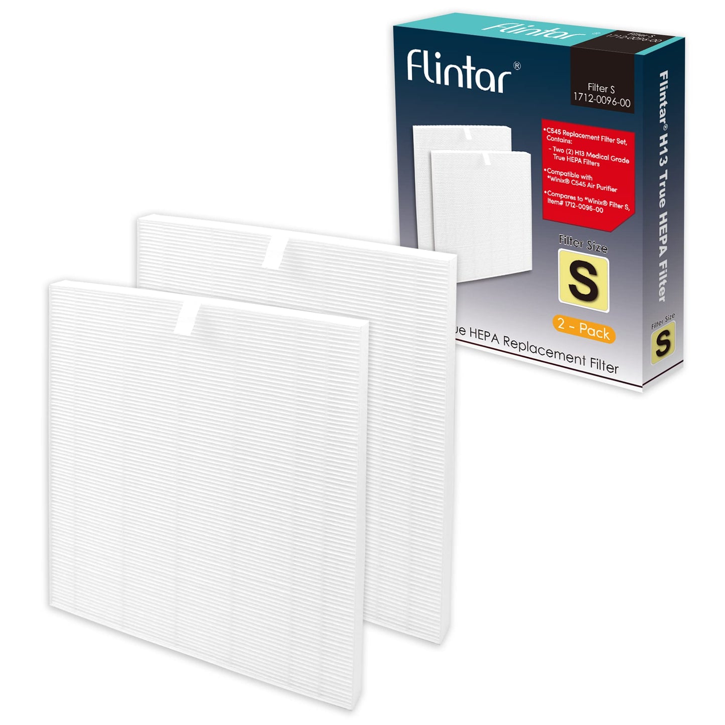 Flintar C545 Replacement Filter S, Compatible With Winix C545 Air Purifier, Part Number 1712-0096-00, H13 Grade Air Filters, 2-P