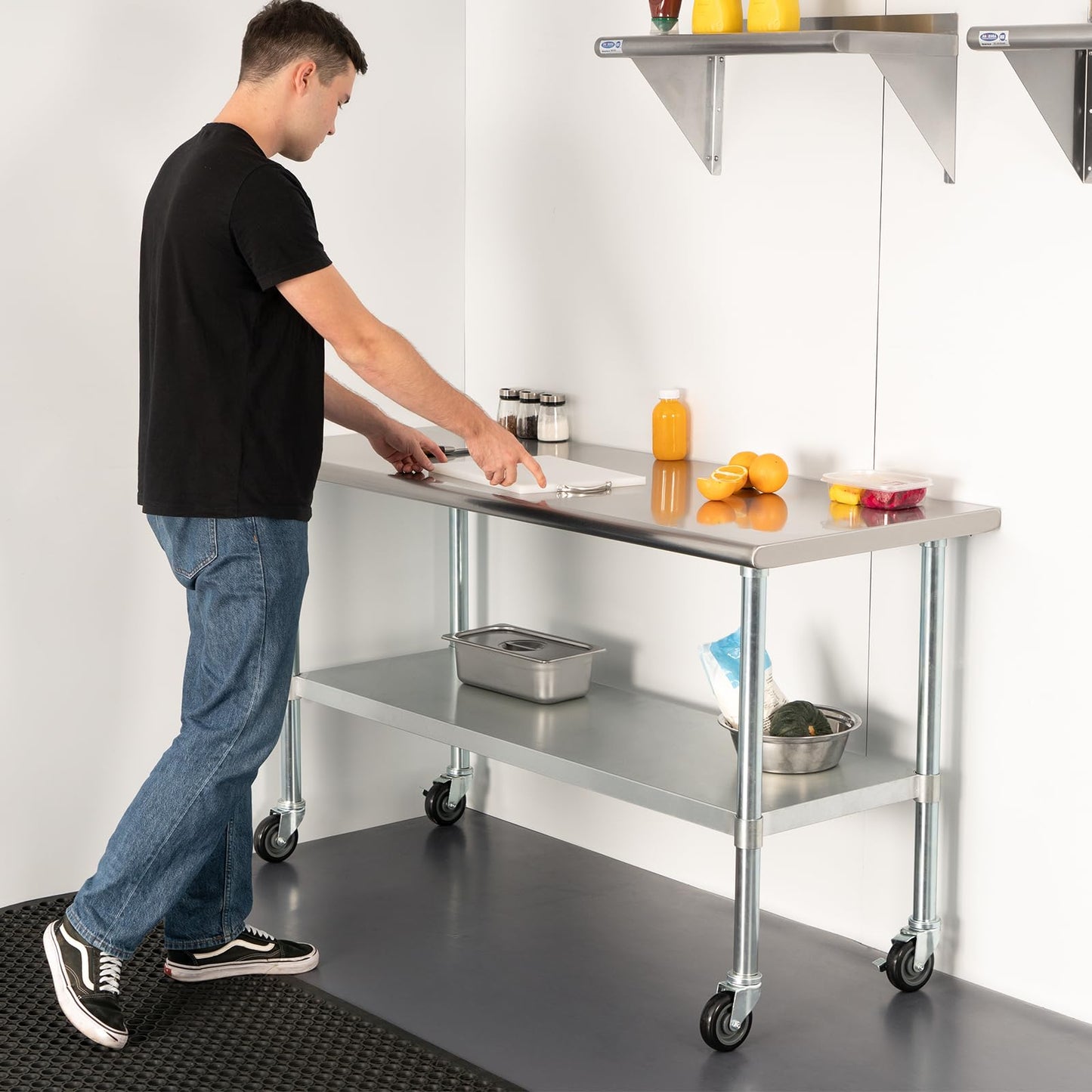 HARDURA Stainless Steel Table with Wheels 30 x 72 Inches Casters NSF Heavy Duty Commercial Prep Table with Undershelf and Galvanized Legs for Food Prep