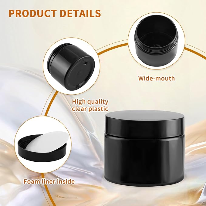 24 Pack 4 Oz Plastic Containers with black Lids, Empty BPA Free and Refillable Cosmetic Jars Travel Containers for Creams, Lotion, Bath Salts, Sugar Scrub, Slime, Lip Scrub, Makeup