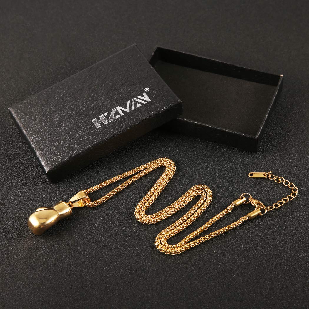 HZMAN Men Women Punk Stainless Steel Boxing Glove Chain Pendant Necklace (Gold)