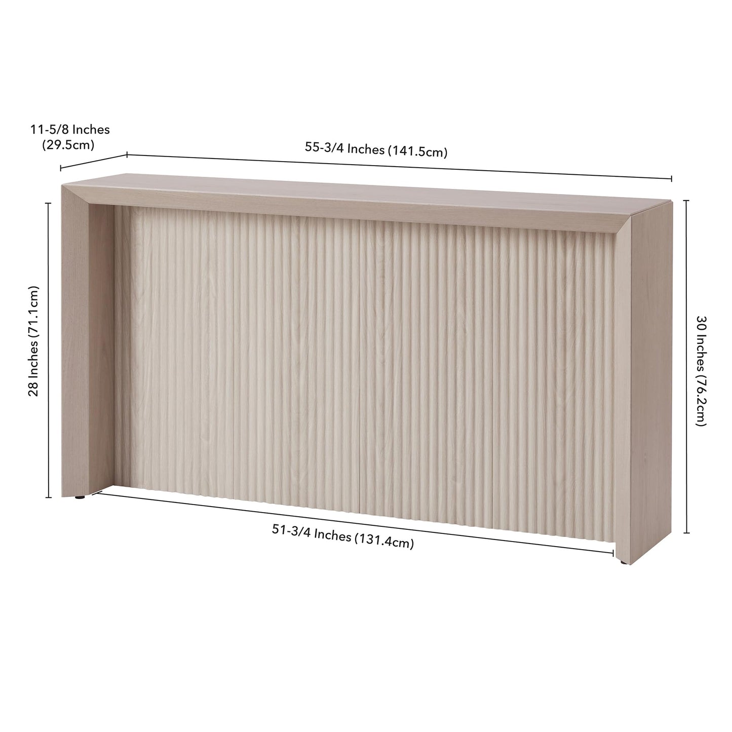 Henn&Hart 56" Fluted Wooden Rectangular Console Table Ribbed Entryway Table, Sofa Table for Entryway, Living Room, Couch, Hallway, or Office, Beech White