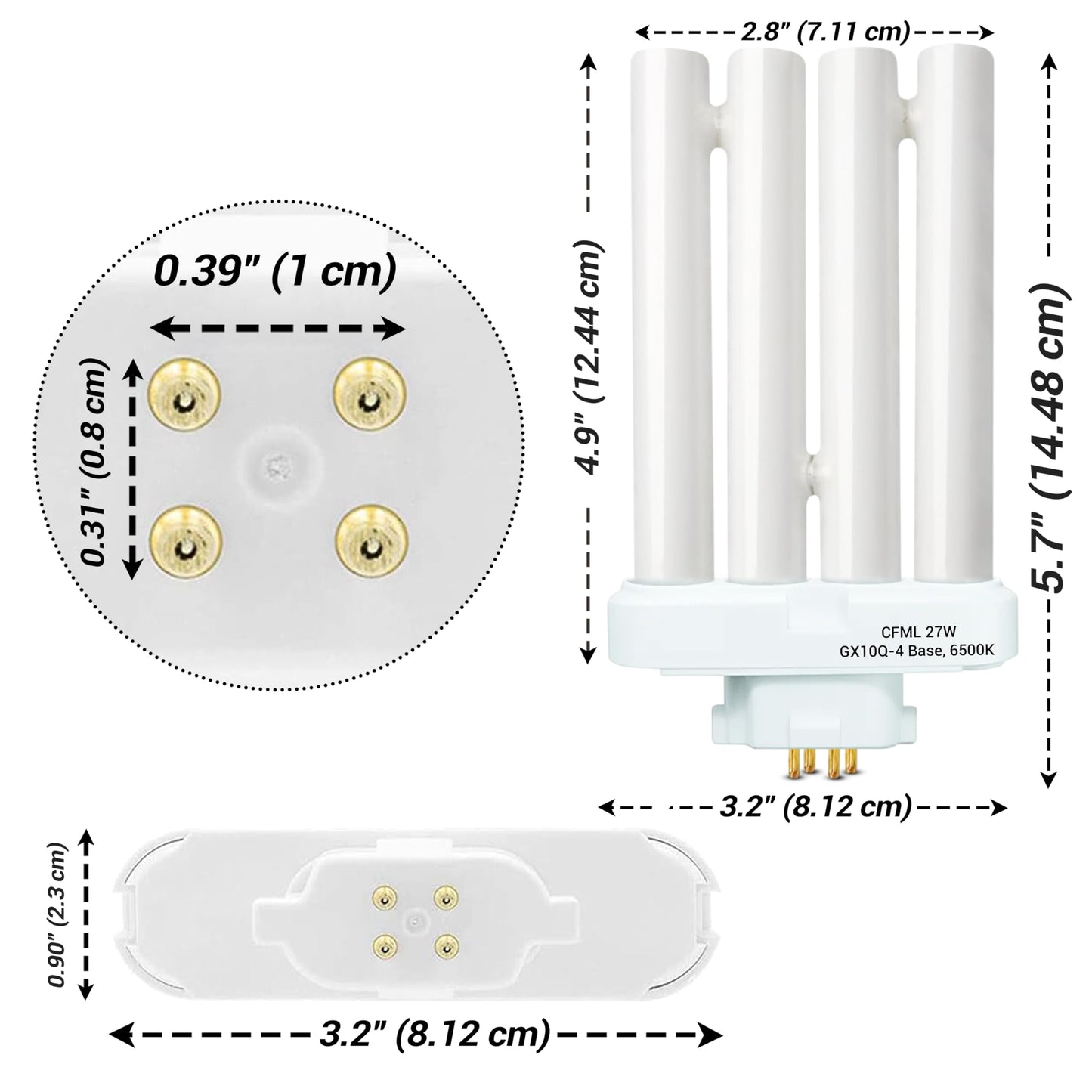 ARSUK 27W 4-Pin GX10Q-4 CFL Bulb, 6500K Daylight | FML27 Lamp Quad Tube 4-Prong Light Bulb Plug-in Compact Fluorescent Light 27 Watt Replacement Lamp for Desk, Office Reading Lamp Bulb