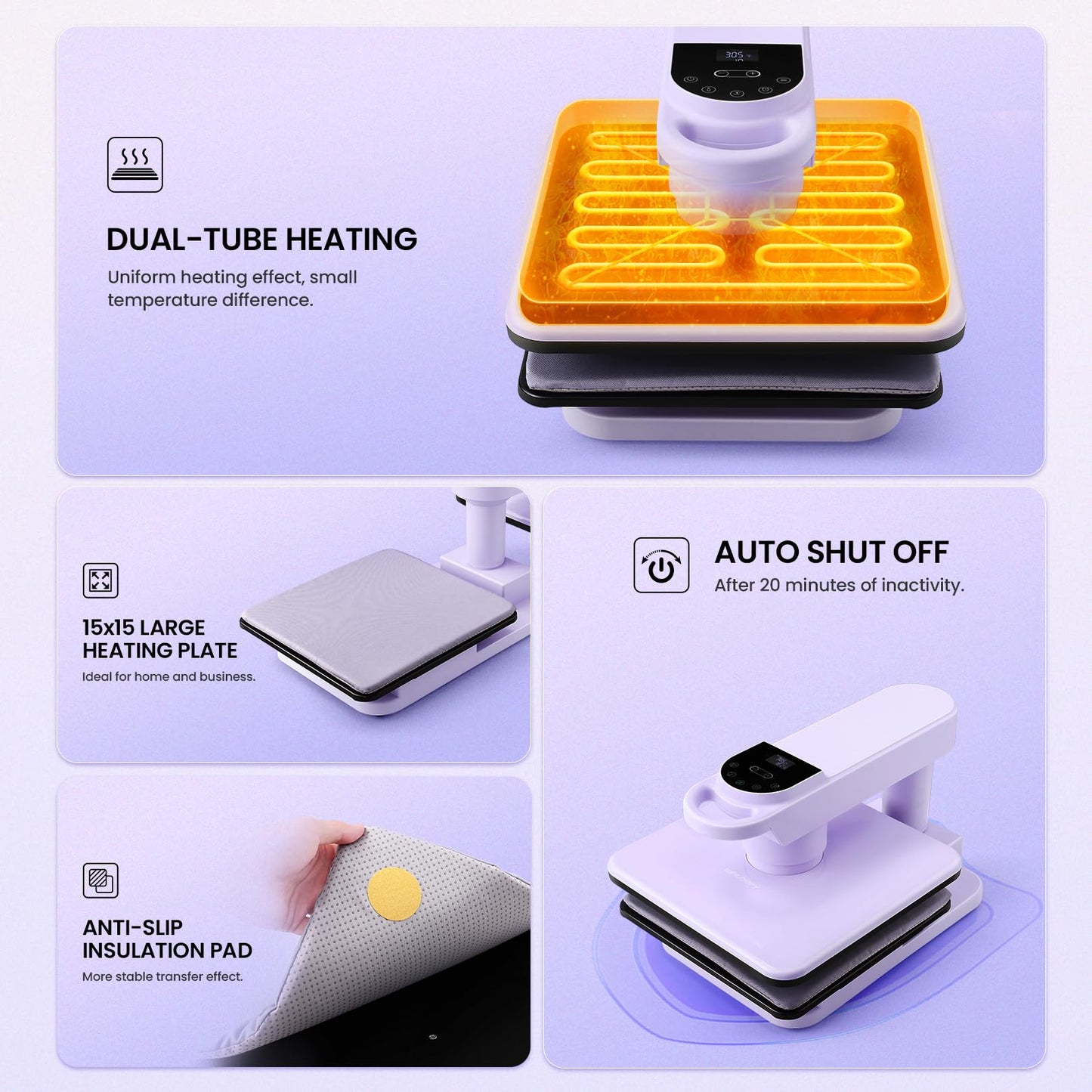 Whubefy Swivel Auto Heat Press Machine 15x15, 360° Swing Away Smart T-Shirt Printing W/Auto Release & Auto-Off, Adjustable Pressure & Higher Heating Height for HTV, Sublimation, Heat Transfer Projects