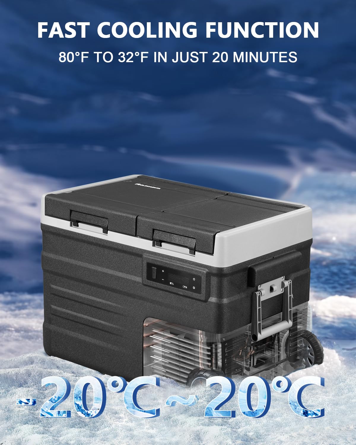 ELECAENTA 12V Refrigerator with Battery, 43qt Dual Zone, Support DC/AC/Solar/Battery Powered, Portable Car Fridge Freezer -4℉~68℉, Electric Cooler for Vehicles Camping Travel Fishing Road Trips