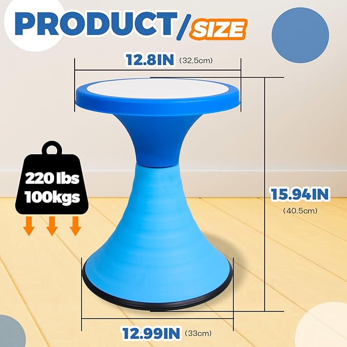 AOBOTE Kids Wobble Stool, 360° Rotatable Children Swivel Chair with Color Block Design, 100KG Load Bearing, for Home and Classroom Learning, Ages 6+ (Blue)
