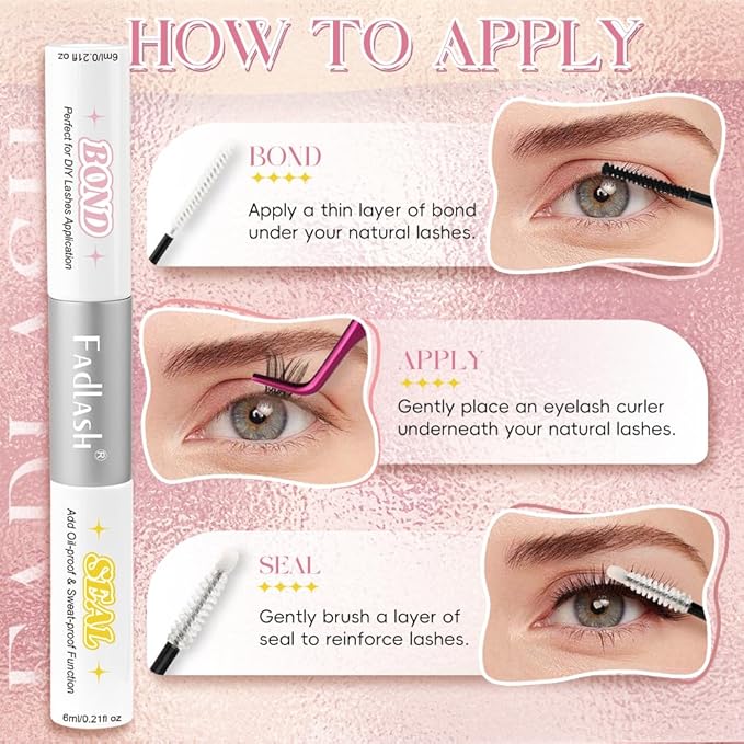 FADLASH Lash Bond and Seal Waterproof 12ml Cluster Lash Glue for Eyelash Clusters Strong Hold Eyelash Glue Long Lasting