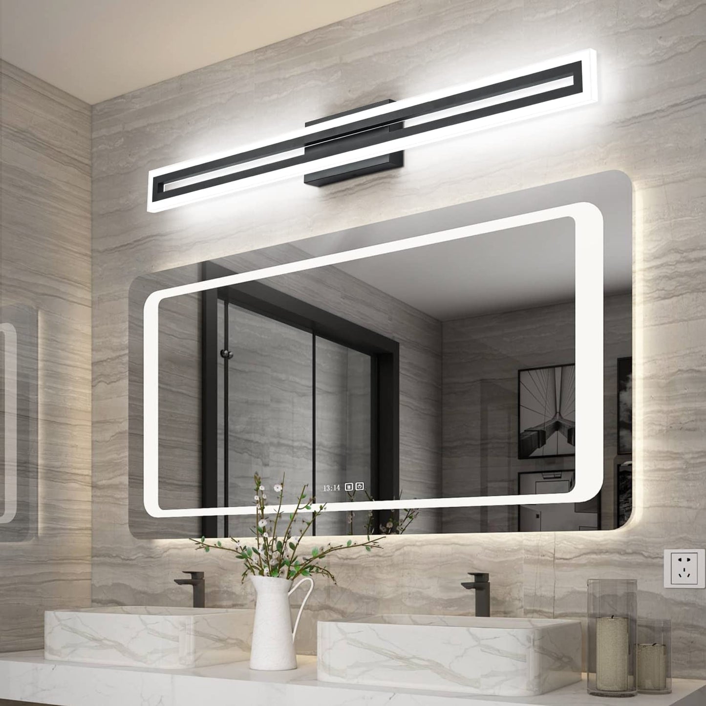 SOLFART Vanity Light Bathroom Light Fixtures Over Mirror Bathroom Vanity Light Fixtures Black Modern Light Fixture 6000K