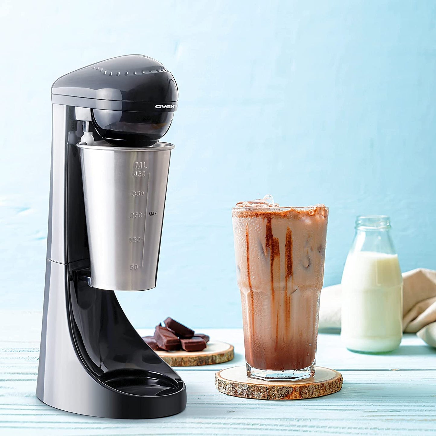 OVENTE Classic Milkshake Maker Machine with 2 Speed Setting, Safety Lock & 15.2 Ounce Stainless Steel Mixing Cup & Rod, Electric Drink Mixer Ideal for Malted Milk, Protein Shakes & More, Black MS2070B