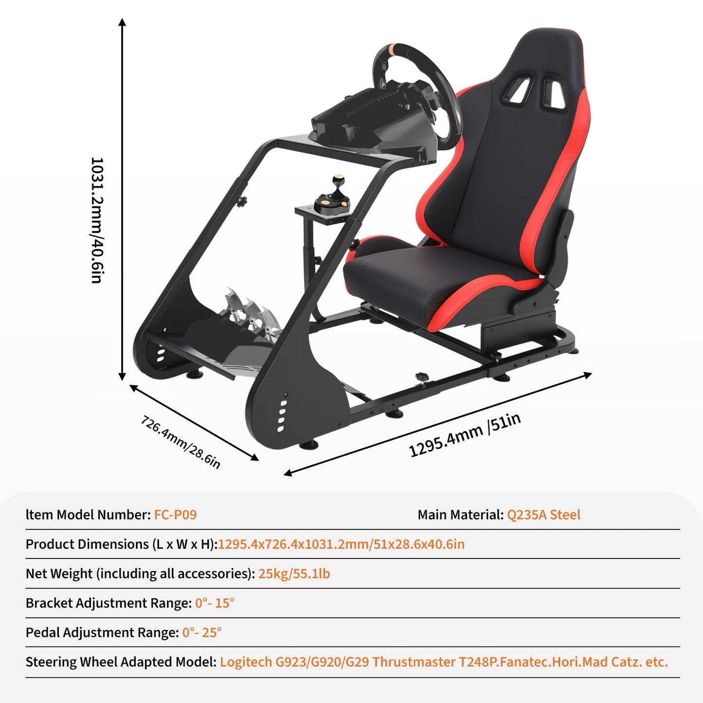 Racing Wheel Stand,Foldable Racing Simulator Cockpit for g923/g920/g29, Steering Wheel Stand & Foot Pedal Angle Adjustable,Sim Racing Cockpit for Thrustmaster t248p, Fanatec, Hori, Mad Catz.