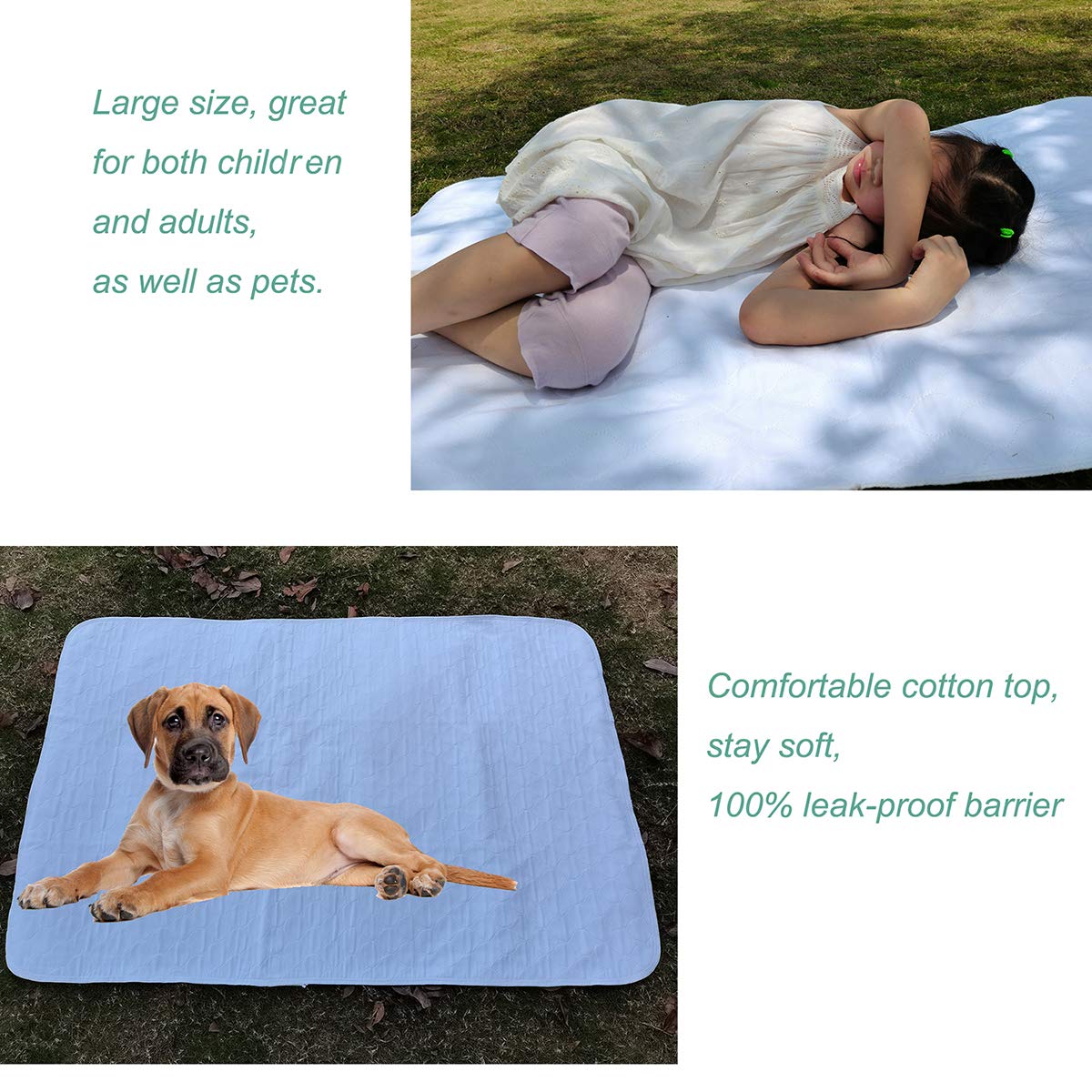 Pack of 2 Careboree Quilted Cotton Top Underpad 34"X52" Reusable Incontinence Bed Pads Washable Durable Waterproof Extra Absorbent Draw Sheet for Mattress