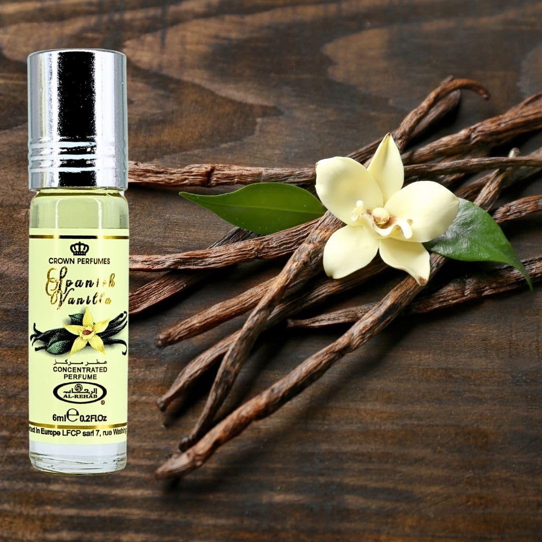 Al-Rehab Spanish Vanilla Perfume Oil 6ML (0.2 Oz) (PACK OF 3) - Arabian Perfume Oils For Women - Long Lasting Concentrated Perfume Oil - A Luxurious Soft & Sweet Women's Fragrance For An Elegant Touch