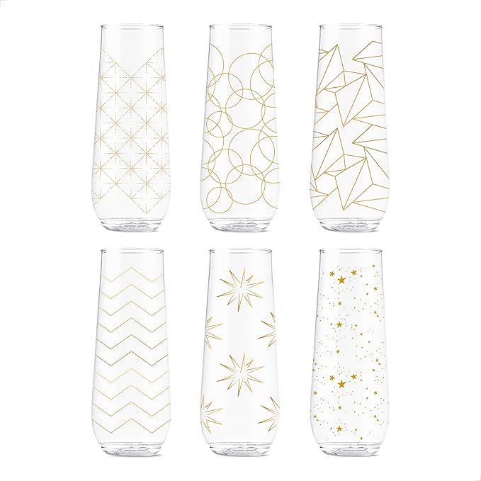 TOSSWARE POP 9oz Flute Festive Cheers Series, SET OF 6, Premium Quality, Recyclable, Unbreakable & Crystal Clear Plastic P...
