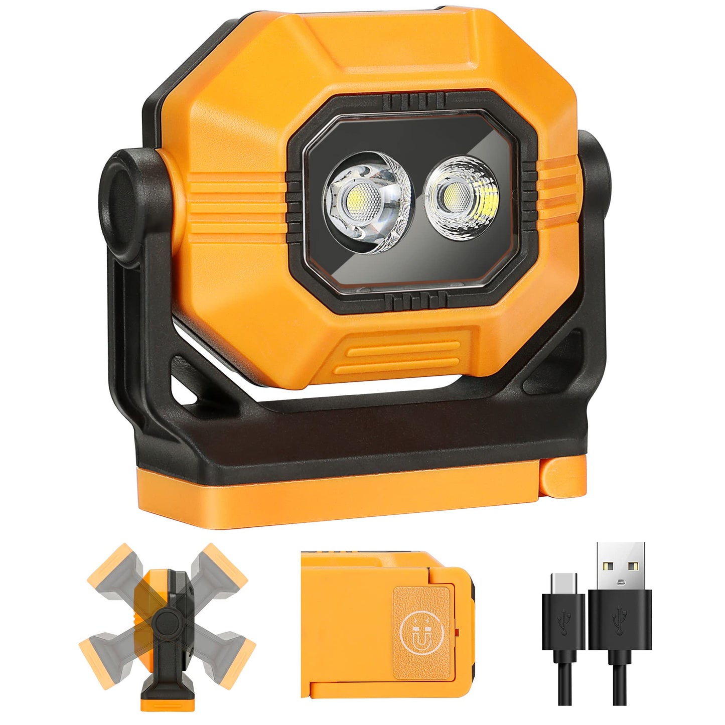 Easymaxx LED Rechargeable Work Light, 1500LM Portable COB Magnetic Lights with 3 Modes & 360° Rotatable, IPX4 Waterproof Worklight for Car Repairing, Job Site Lighting, Emergency (1 PC)