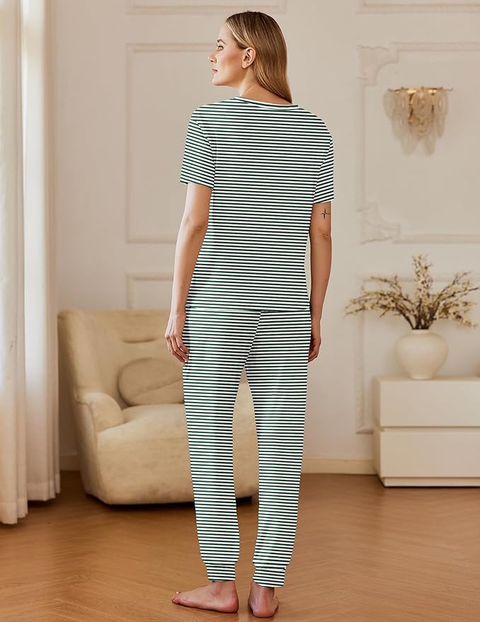 Ekouaer Pajamas for Women Set 2 Pack Lounge Set Short Sleeve Pjs Joggers Long Pants Loungepwear with Pockets