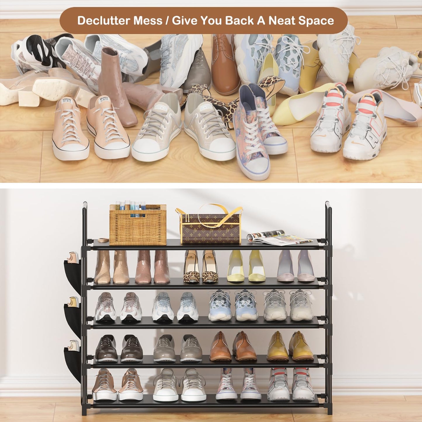 OYREL Shoe Rack 5 Tier Shoe Organizer Storage 20-25 Pairs Shoes Rack for Closet Shoes Rack Organizer Entryway Shoe Holder Space Saving Shoe Shelf Shoe Stand Large Tall Shoes Tower Garage Door