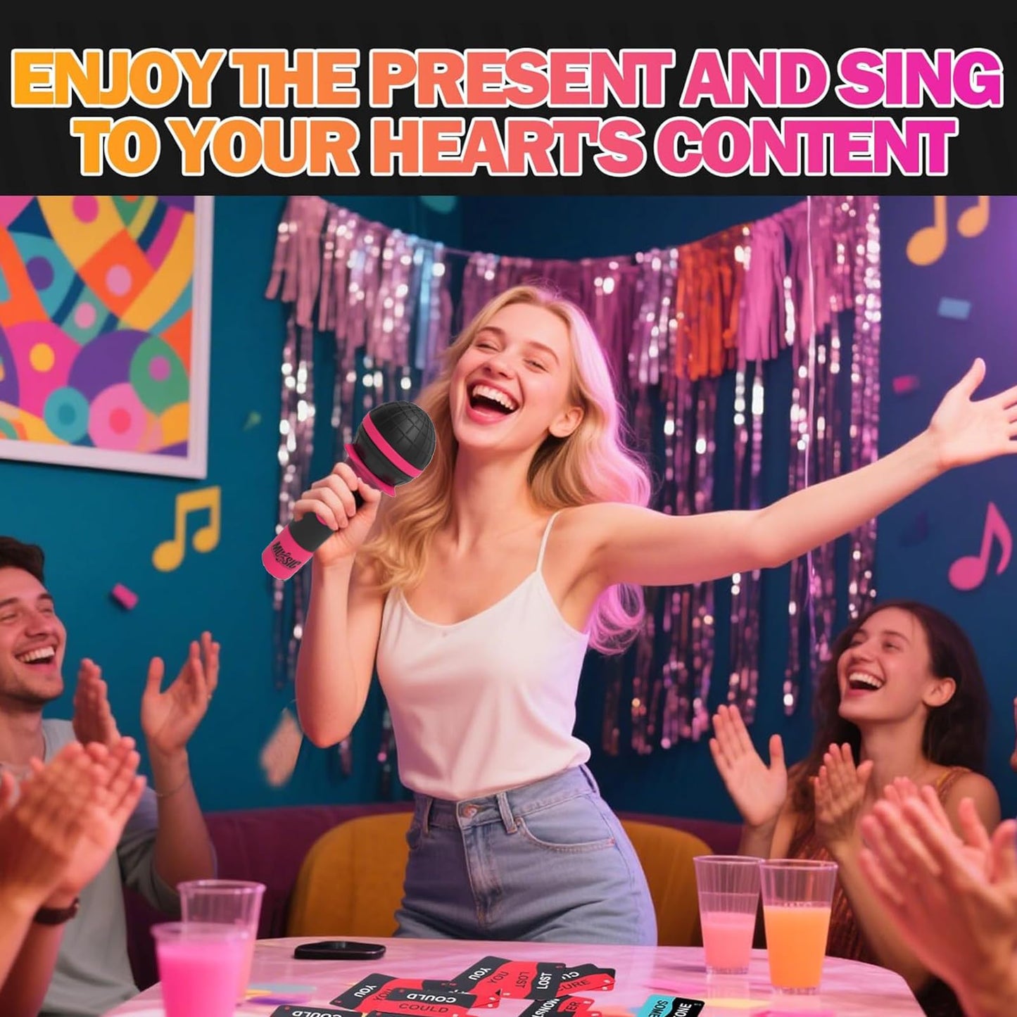 JSQJPSB Grab Seize Mic Game, Grab Mic Music Party Games Fast-Paced Music Card Games for 2-10 Players 125 Lyrics Cards for Date Nights Adult and Family Games