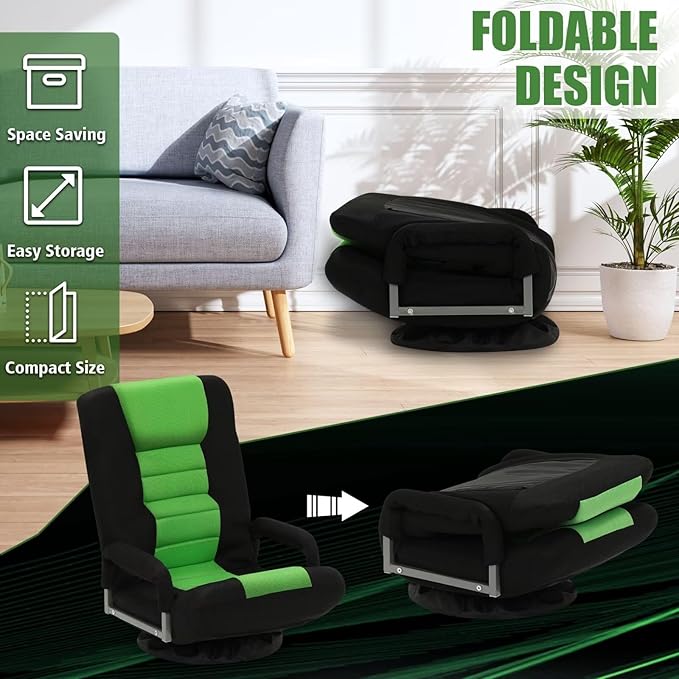 ACIPENSER Swivel Gaming Chair Multipurpose Floor Gaming Chair for Playing Video Games, TV, Reading w/Armrest Lumbar Support & 6 Adjustable Postion Backrest for Adults & Kids,Green