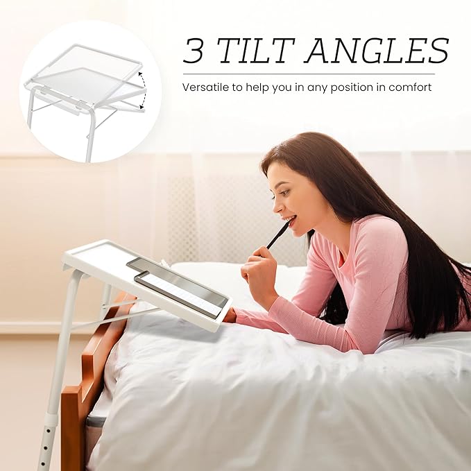 Our Modern Space Adjustable TV Tray Table - 6 Height & 3 Tilt Angle Settings | Multifunctional Foldable Tray Table for Eating Laptop Dinner or Bed Use | Easy to Assemble & Store | Portable Desk