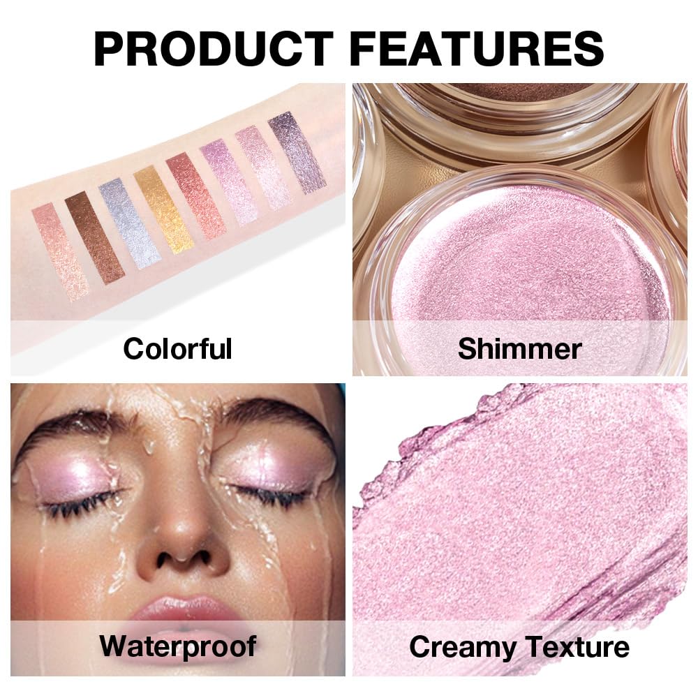 Bright Pink Mousse Single Eyeshadow Palette -Neutral Matte & Shimmer Eyeshadow,Mini Cream Glitter Eye shadow,Long Lasting Highly