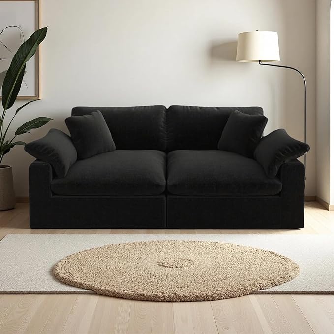 Forest aesthetics Modular Sectional Sofa Cloud Couch,78.6" Down Filled Comfy Cloud Modern Sofa,2 Seater with Black Linen Couch Cushion Covers Removable Furniture for Living Room
