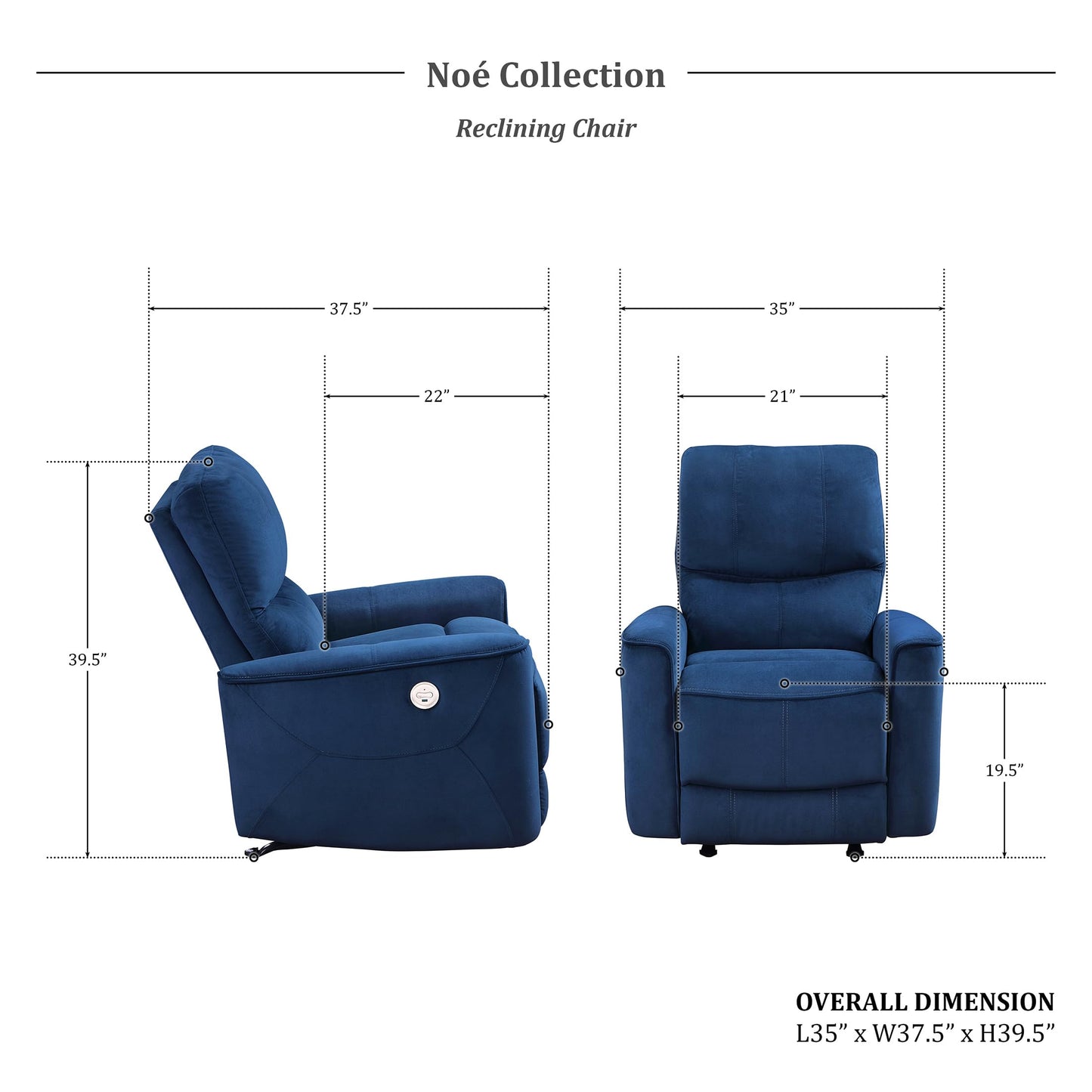 Lexicon Power Recliner Chair Living Room Velvet Reclining Sofa Chair, Home Theater Seating, Power Rocker Recliner Sofa Chair for Living Room/Office/Apartment, Navy