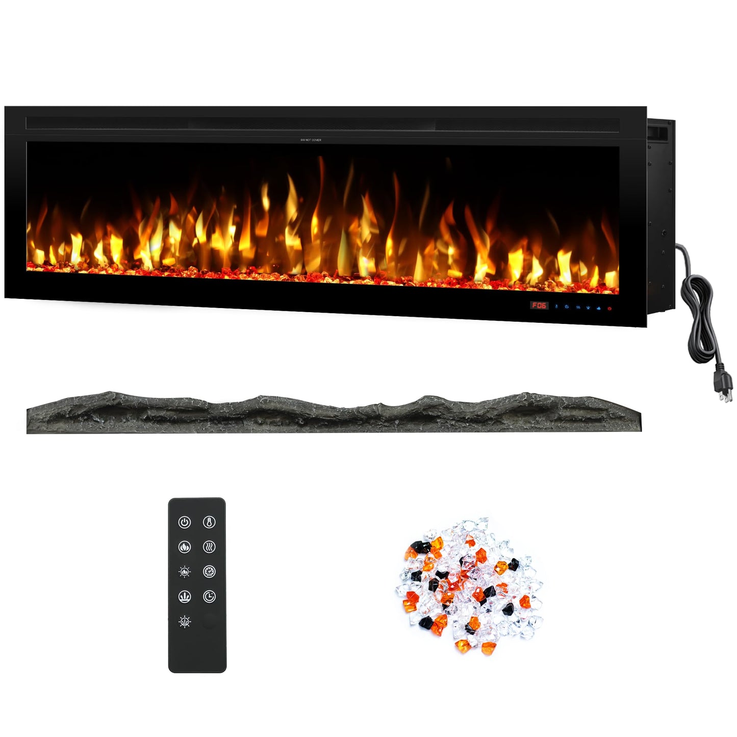 Kentsky 54" Electric Fireplace, Wall Mounted & Insert Electric Fireplace, W/Mixed Color Flame, Adjustable Brightness & Speed, 0-8H Timer, Thermostat, 750w/1500w, Balck