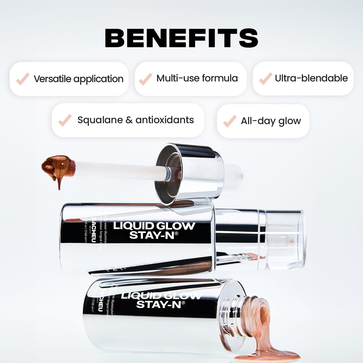Sacheu Liquid Glow STAY-N Liquid Highlighter & Illuminator Makeup - 30ml Long Lasting Luminous Glow Lightweight Dewy Finish, Glo