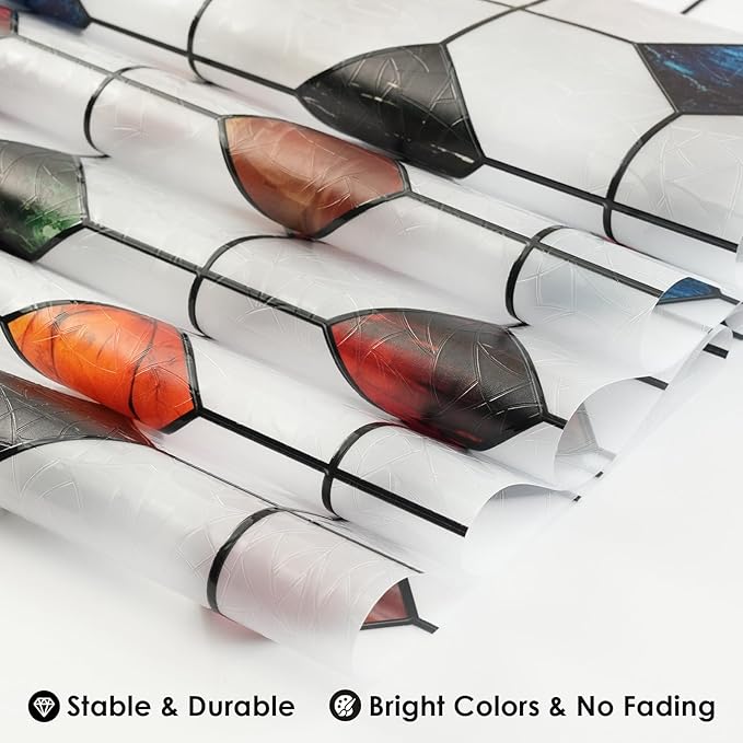 DKTIE Colorful Gem Lattice Pattern Decorative Window Privacy Film Rainbow Stained Glass Window Film Classroom Decor Renter Friendly Decor (S533, 23.6in X 78.7in)