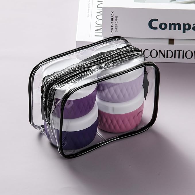 Travel Containers for Toiletries, Silicone Cream Jars BPA-Free, TSA Approved 3oz Travel Size Containers, Leak-proof Silicone Jars with Lid for Cosmetic Face Hand Body Cream (4 Pack)