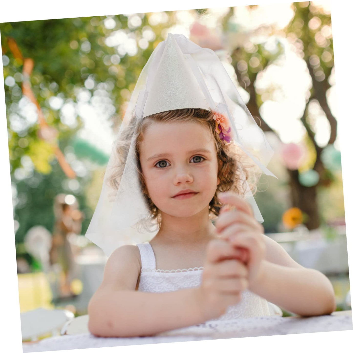 Parliky Birthday Party Cone Hat with Decorative Sequins and Tulle for Girls Photo Prop for Celebrations and Princess Dress-up