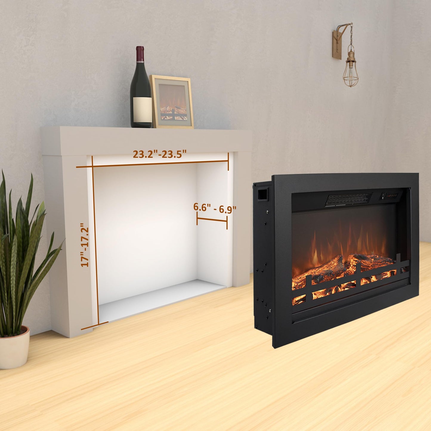 Rodalflame 23.7" W Electric Fireplace Insert with 4 Adjustable Brightness Flames & Overheat Protection, 750/1500W, Black