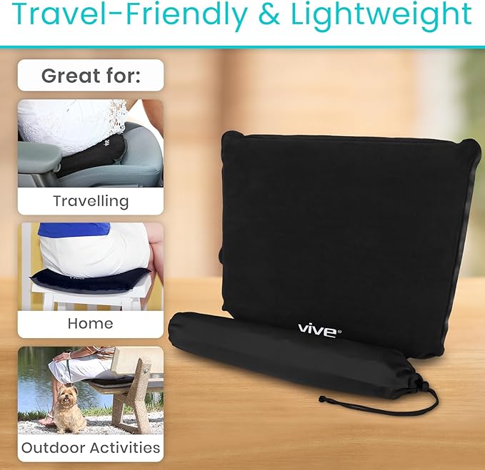 Vive Inflatable Seat Cushion - Portable Pad for Stadiums, Bleachers, Airplanes, Travel, Hiking, Camping, Backpacking, Sporting Events, Picnics - Lightweight Padded Seat Resistant to Tears & Snags