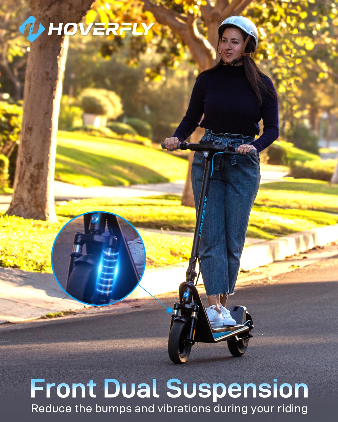 Hoverfly X5 Electric Scooter for Adults, Anti-Flat 10" Solid Tire, Max 25 Mile Range and 20Mph Speed Power by 500W Motor,15% Uphill with Front Suspension Shock Absorber, Foldable Commuting Escooter